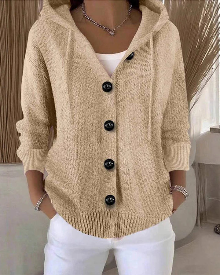 Cardigan à capuche et simple boutonnage