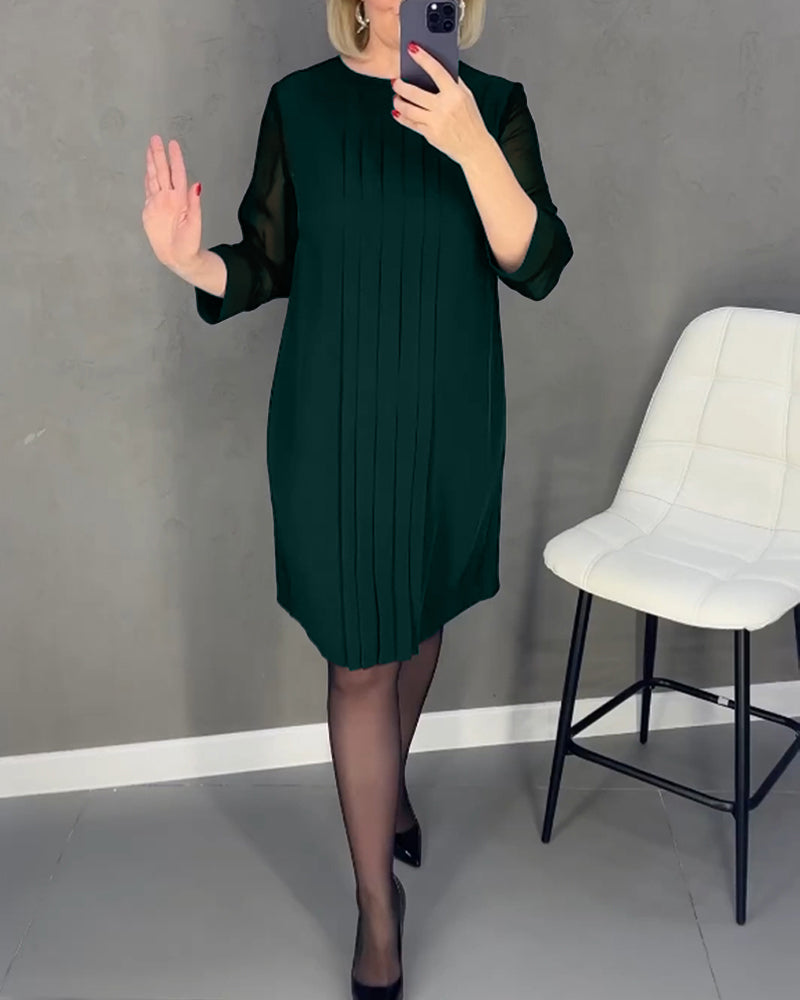 Robe à couleur unie en maille patchwork plissée