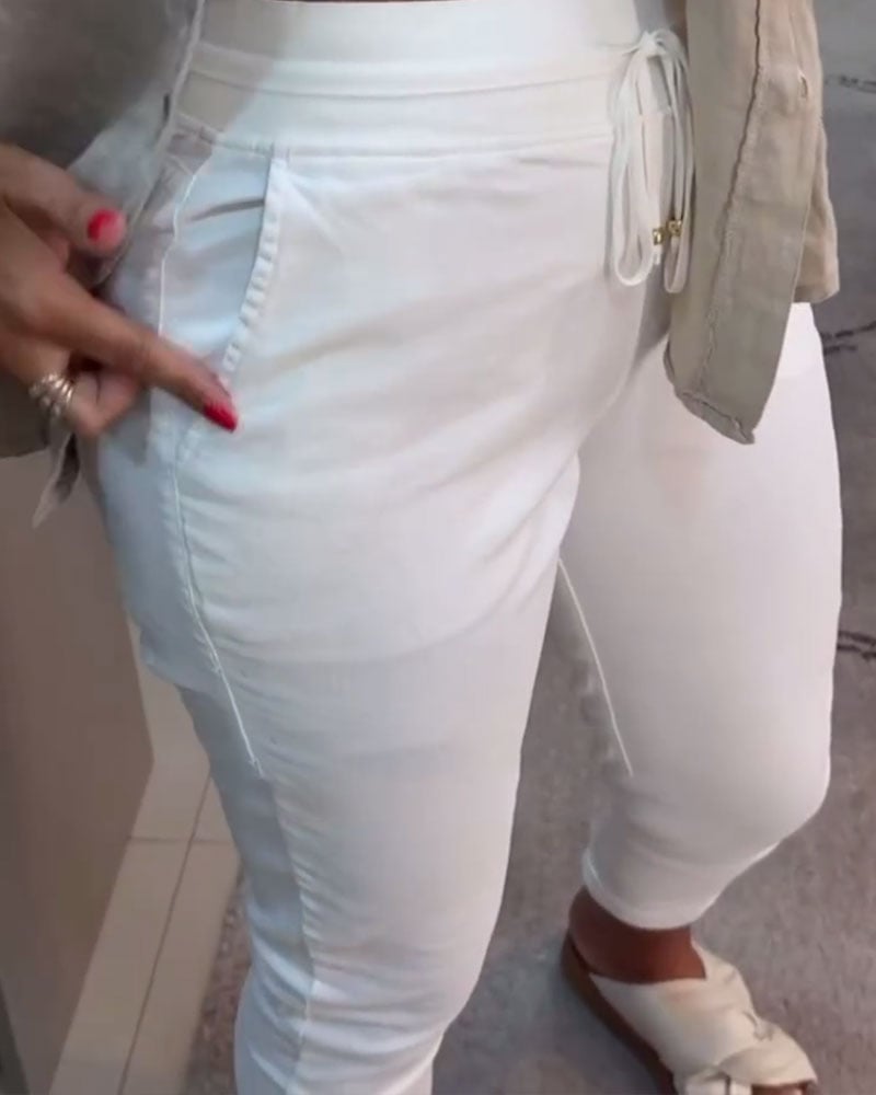 Pantalon pencil décontracté à cordon