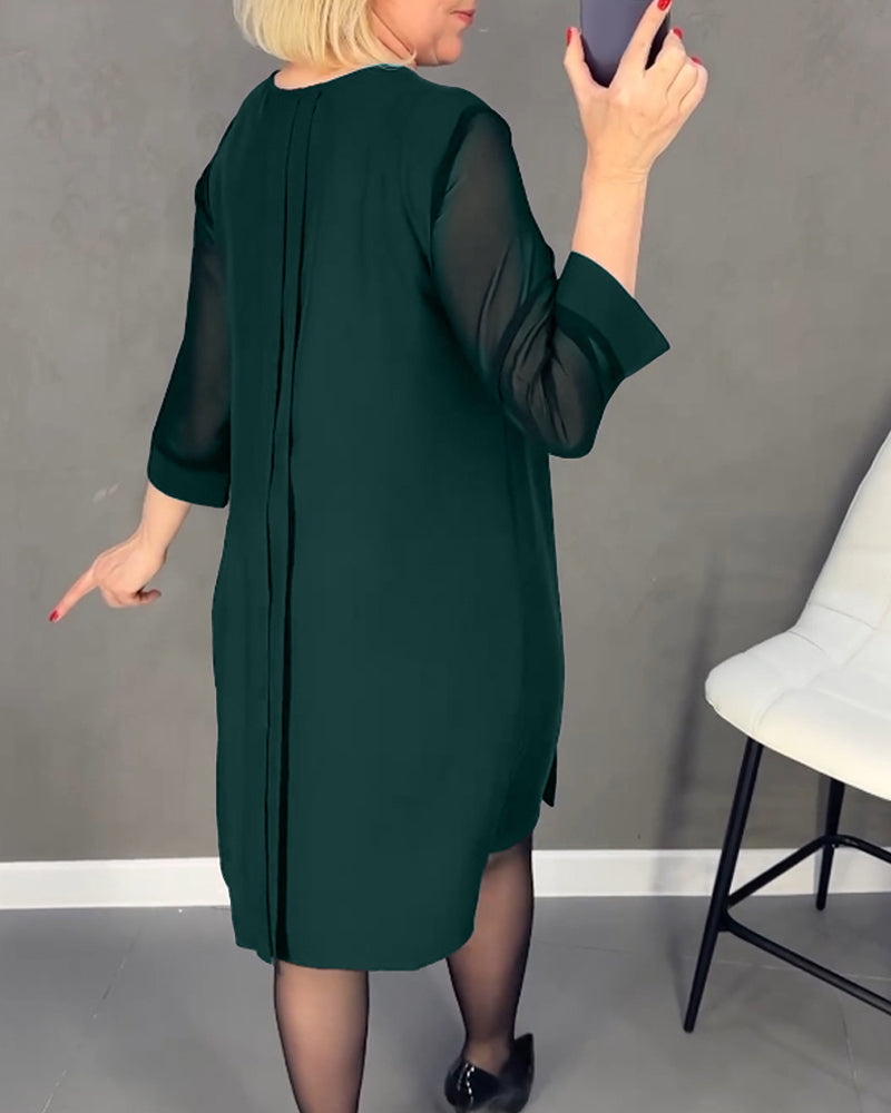 Robe à couleur unie en maille patchwork plissée