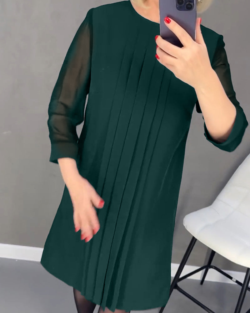 Robe à couleur unie en maille patchwork plissée