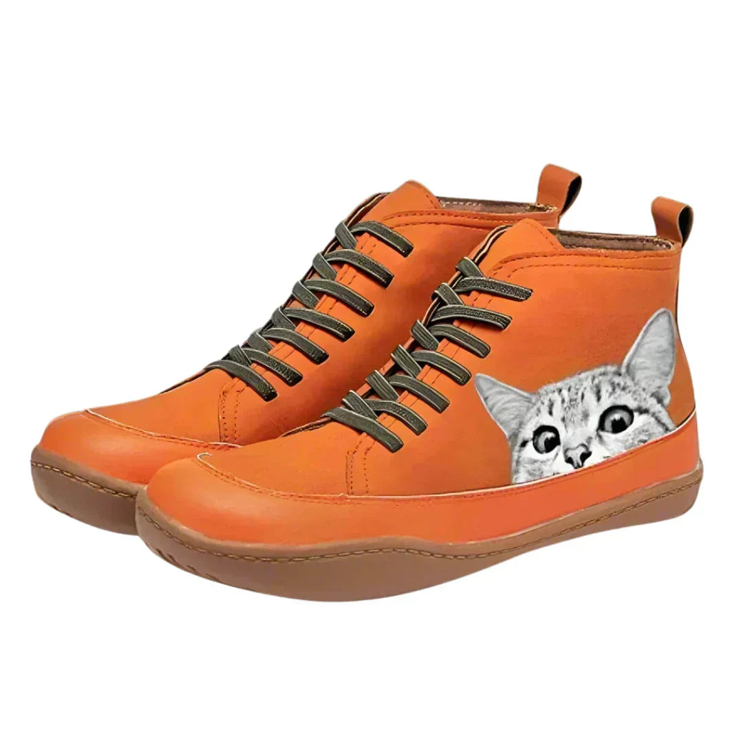 Bottes en cuir avec motif de chat