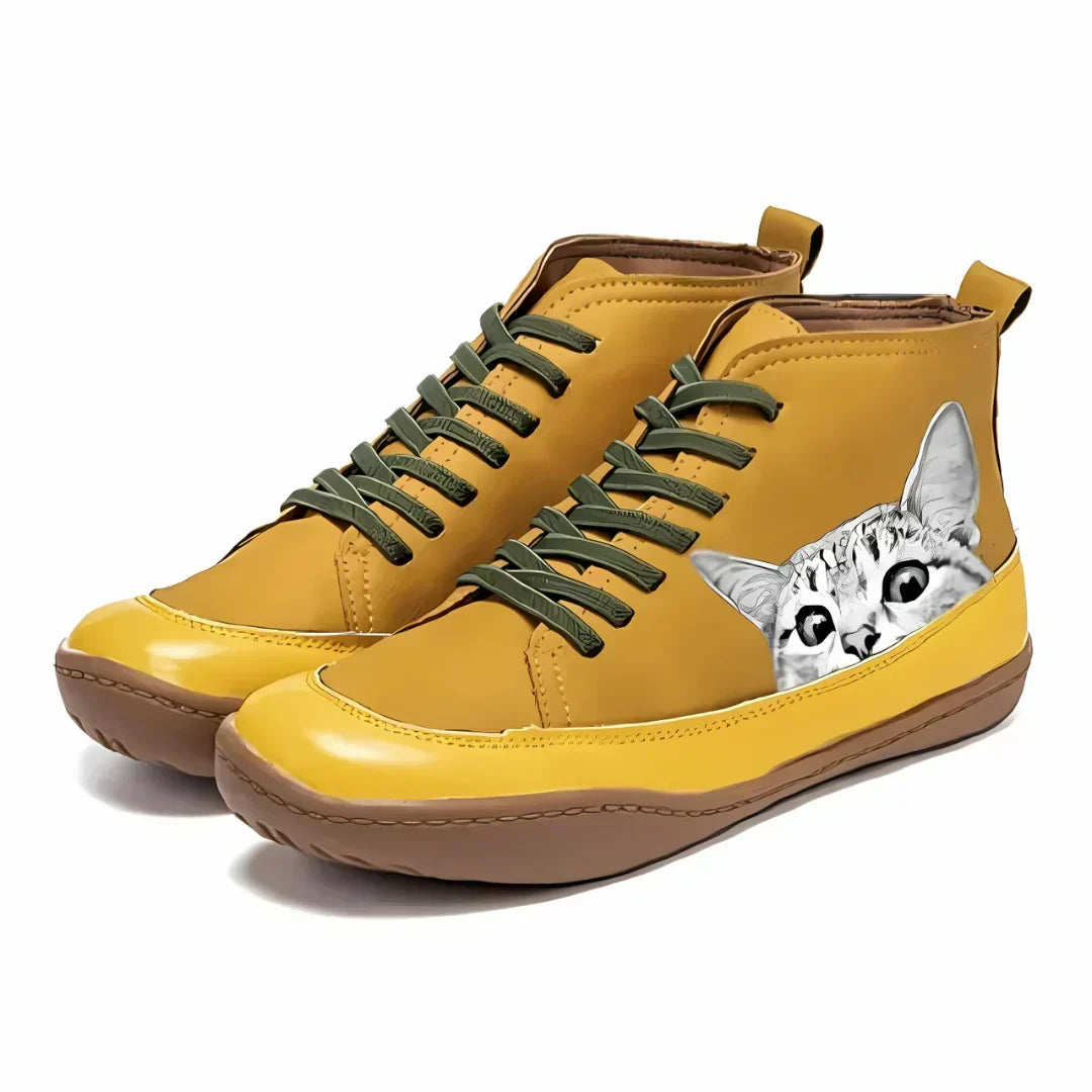 Bottes en cuir avec motif de chat