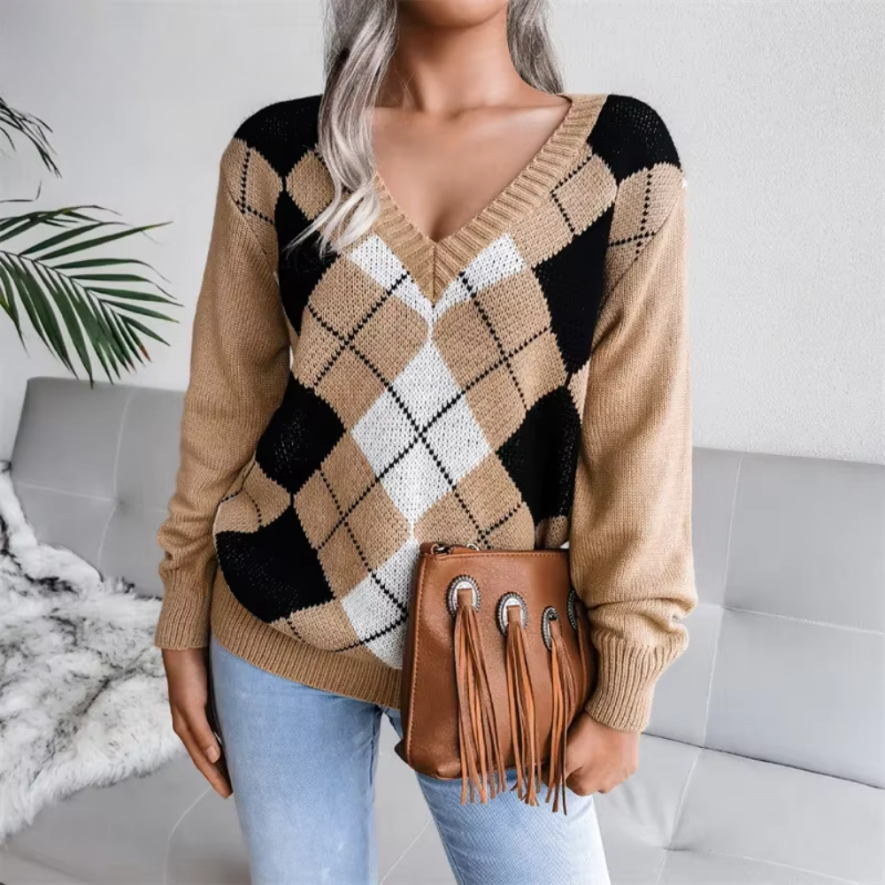Pull en maille texturée à col V