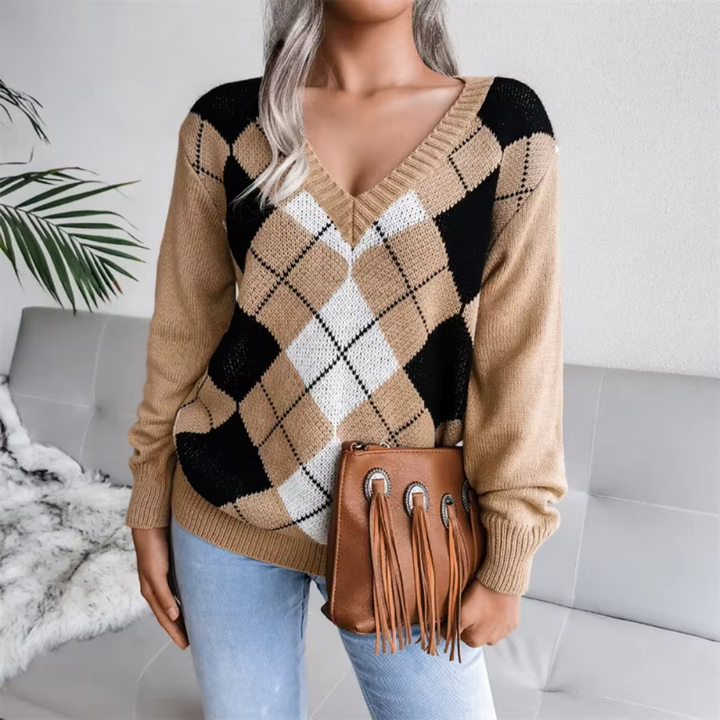 Pull en maille texturée à col V