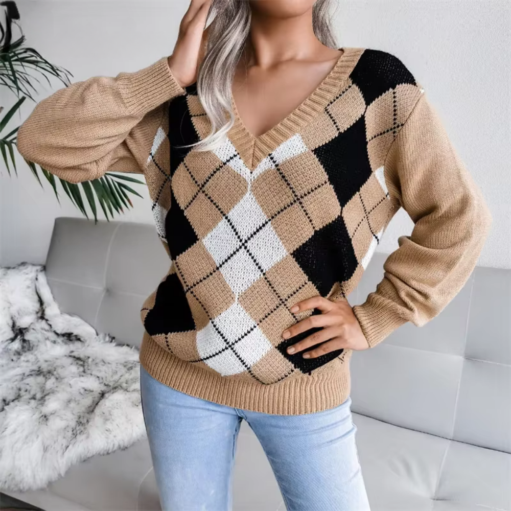 Pull en maille texturée à col V