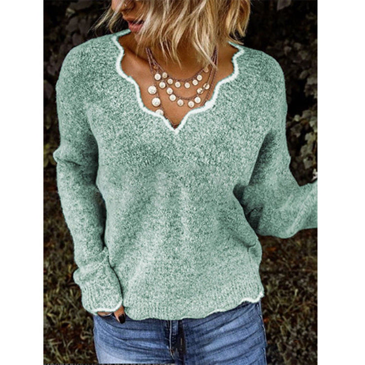 Pull en maille à col V et dentelle pour femme