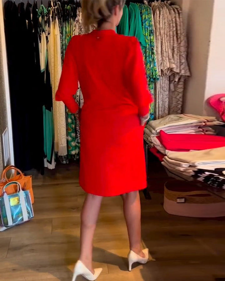 Robe unie à manches longues et col en V