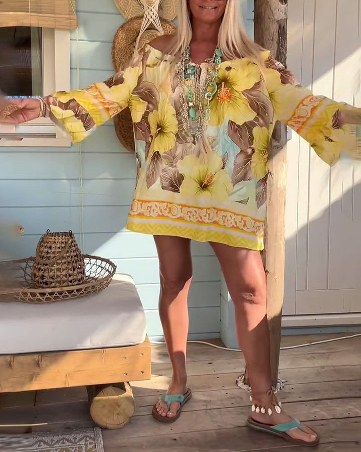 Blouse à imprimé Resort épaules dénudées