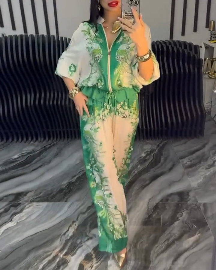 Costume à jambe large avec col montant et fermeture éclair, tempérament