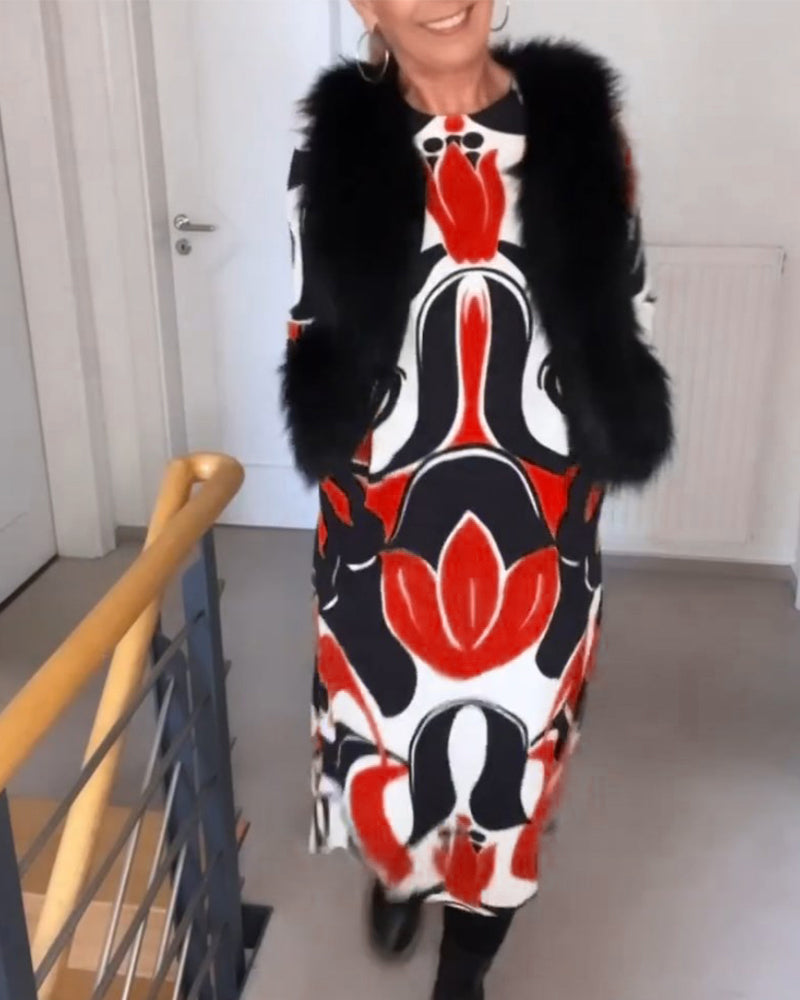 Robe à col rond imprimée
