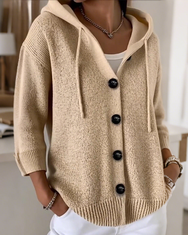 Cardigan à capuche et simple boutonnage