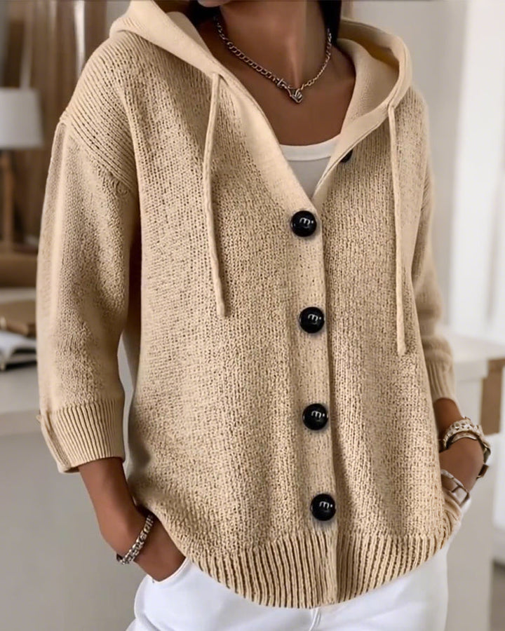 Cardigan à capuche et simple boutonnage