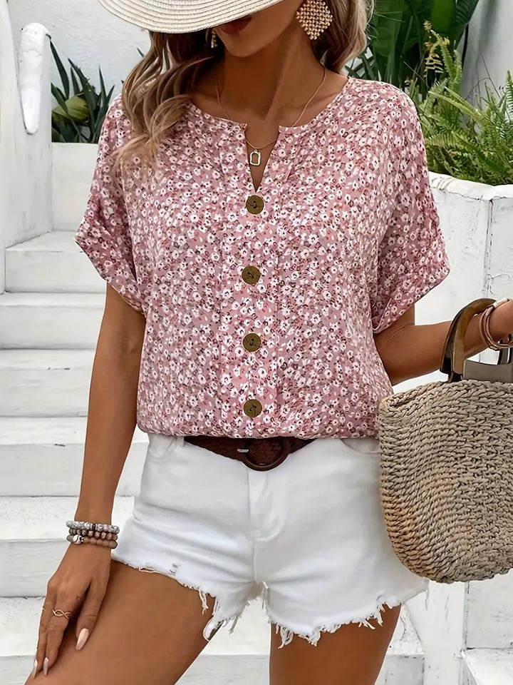 Haut boutonné floral tout en légèreté