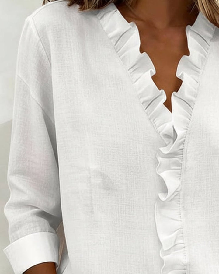 Blouse à manches longues à col V et volants