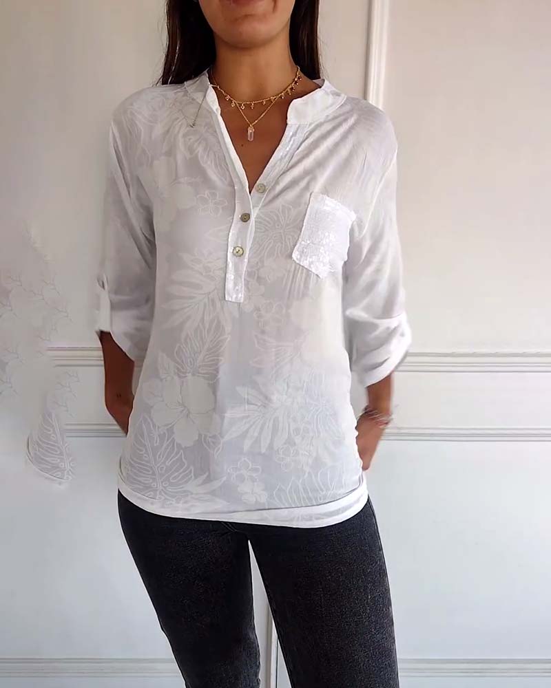 Top patchwork pailleté à imprimé feuilles