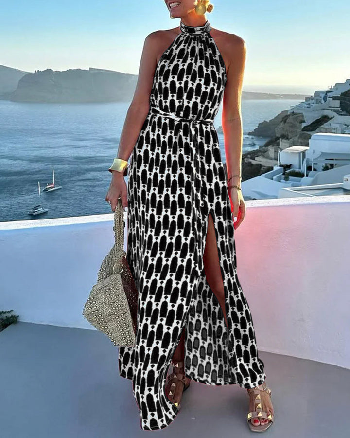 Robe imprimée à col halter pour des vacances à la plage