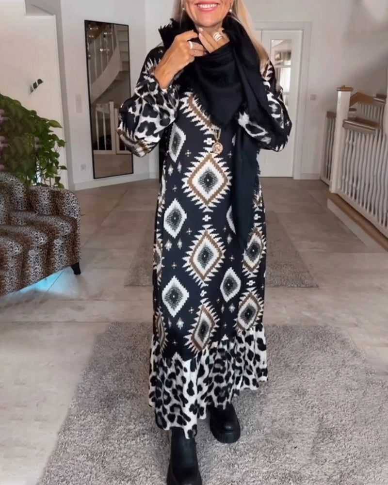 Robe à manches longues à imprimé géométrique