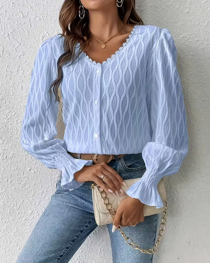 Blouse élégante en Jacquard à manches à volants