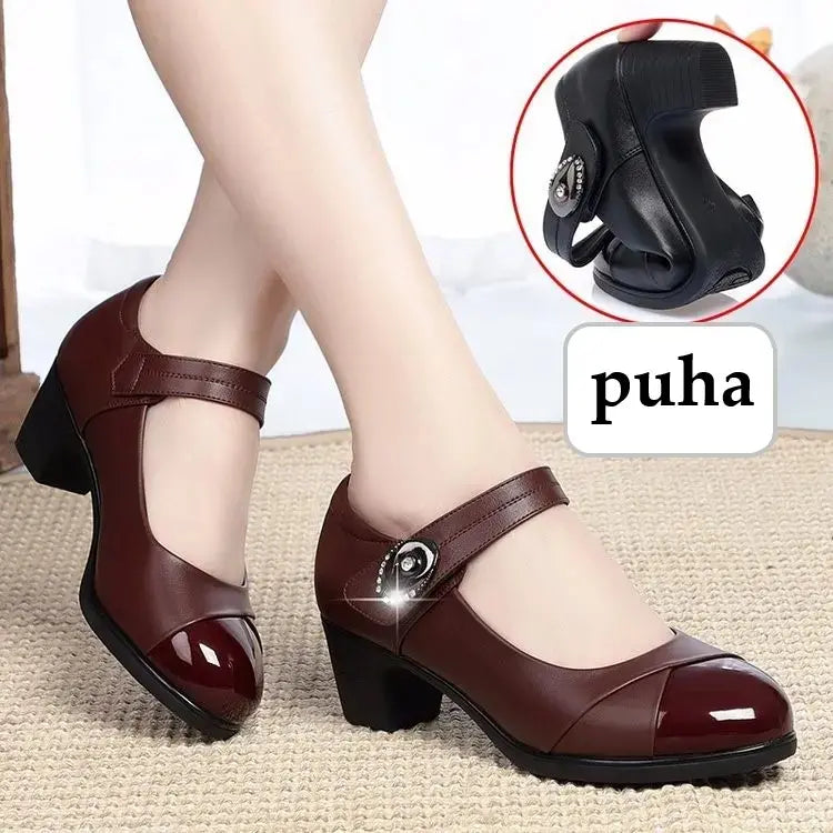 Chaussures rondes pour femme – cuir véritable et semelle souple pour un confort ultime