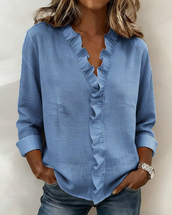 Blouse à manches longues à col V et volants