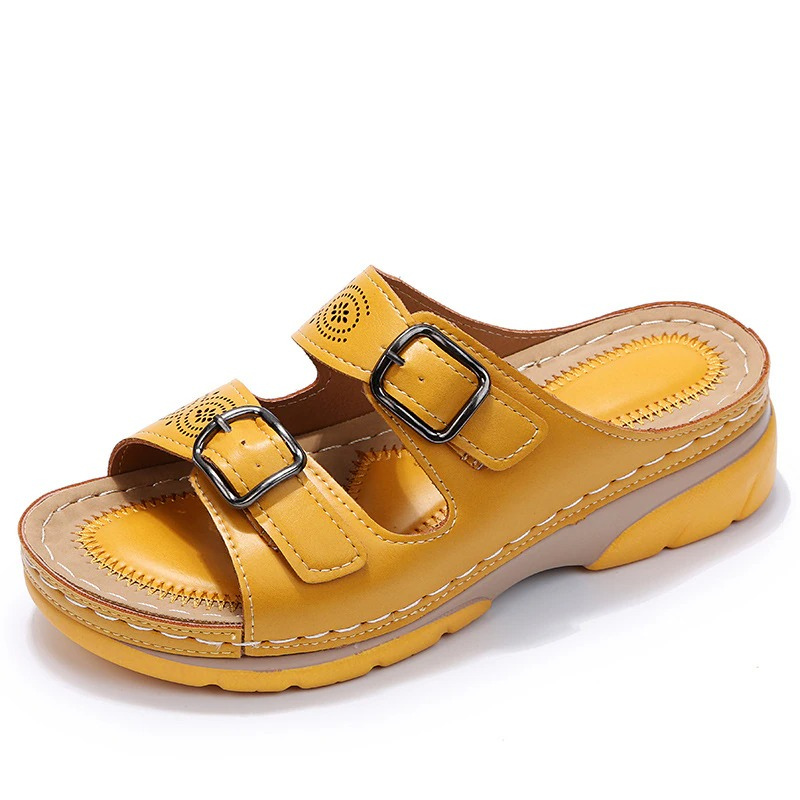 Sandales en cuir Comfort Fit avec amorti orthopédique
