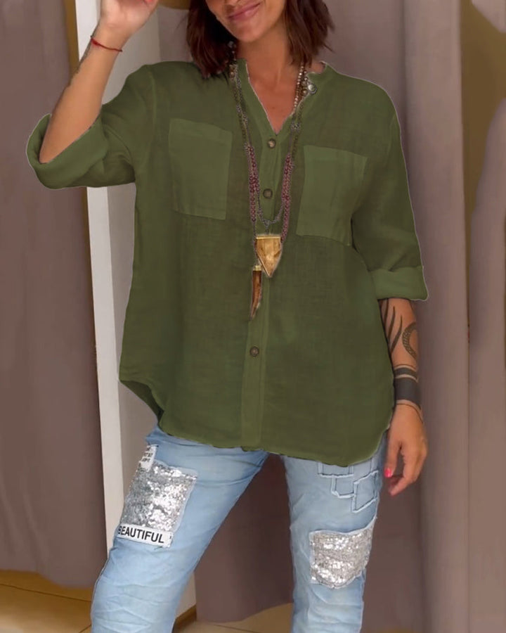Chemise unie à bouton simple avec poche