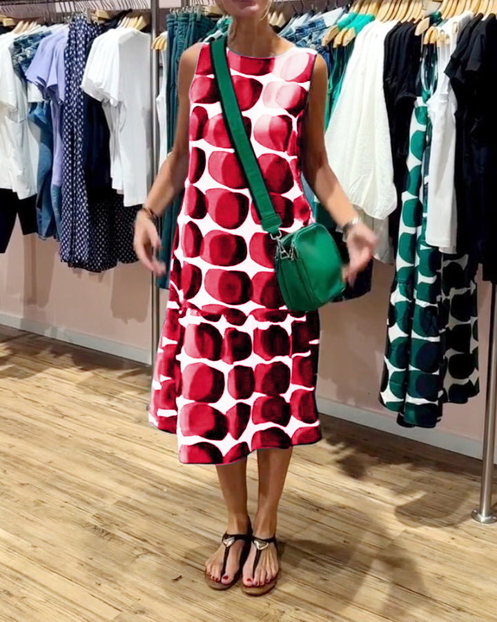 Robe imprimée sans manches à col rond