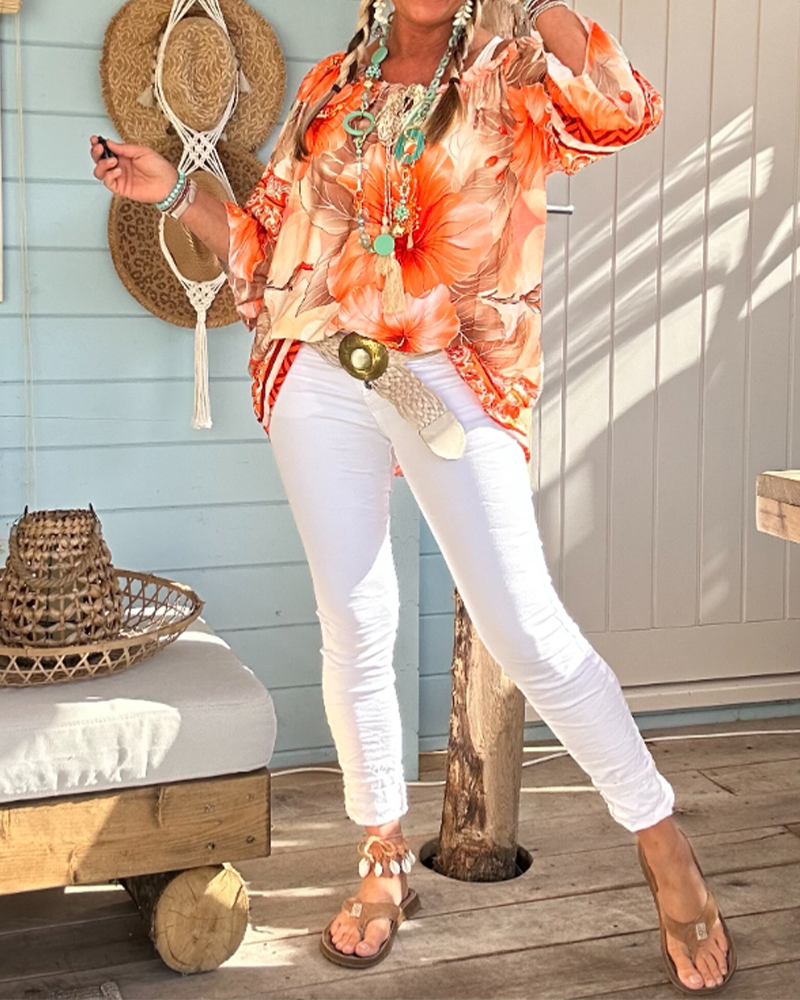 Blouse à imprimé Resort épaules dénudées