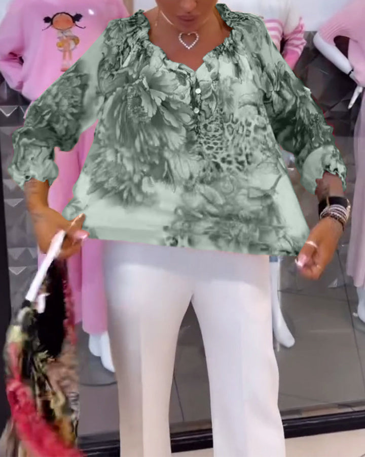 Blouse à col V imprimé floral