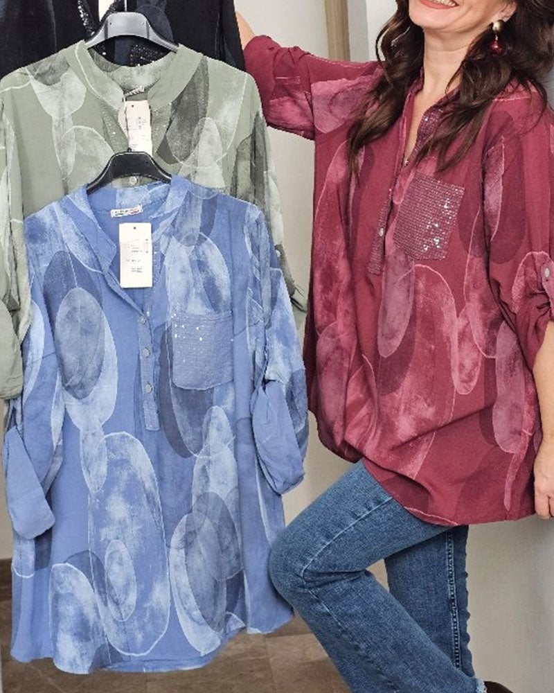 Blouse à poches imprimée avec boutonnage