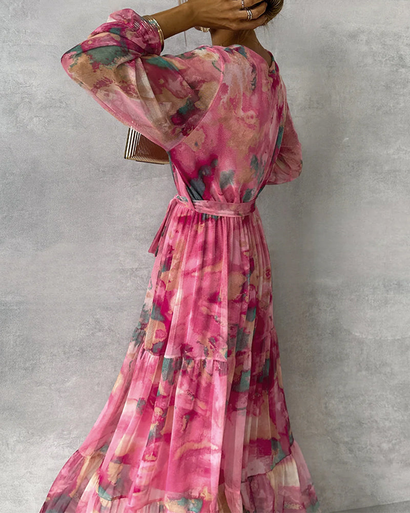Robe imprimée élégante à col en V