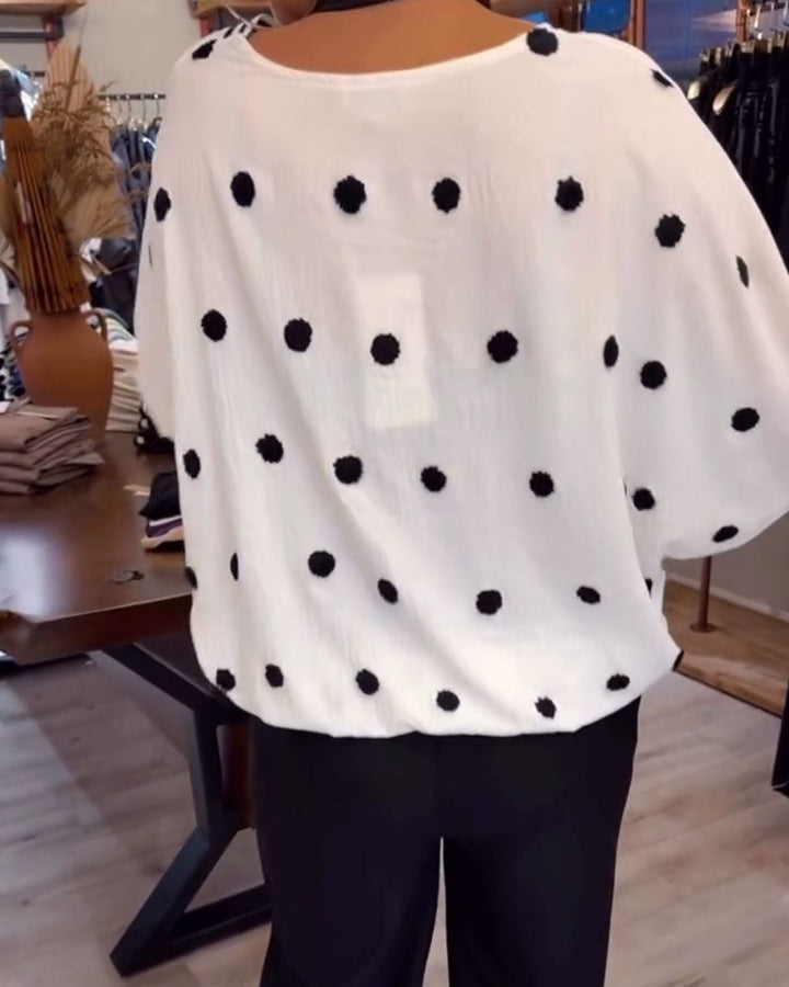 Blouse ample à pois col en V