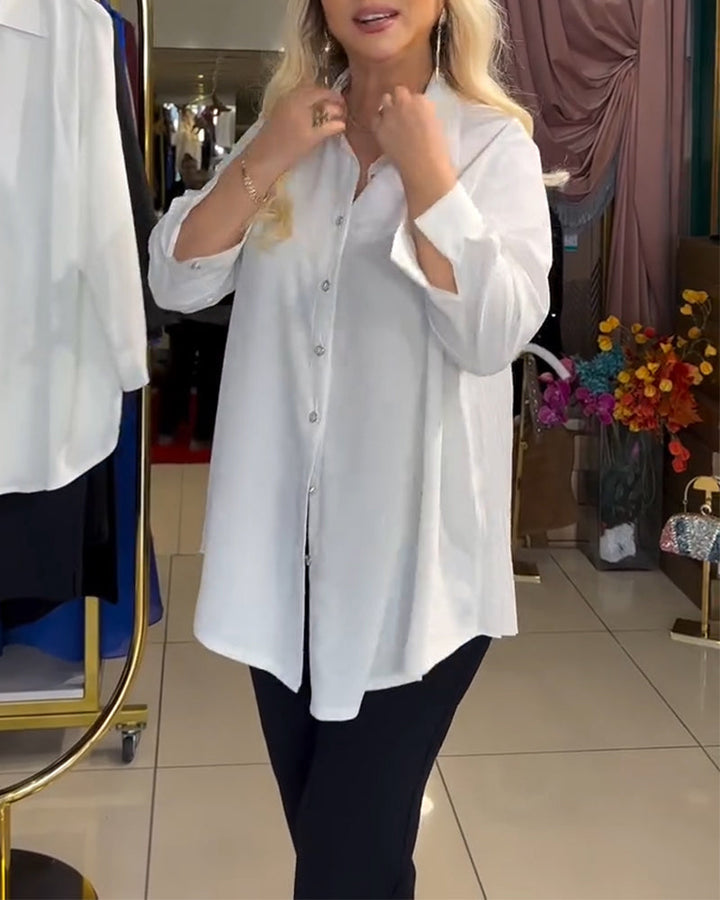 Chemise plissée à manches longues couleur unie