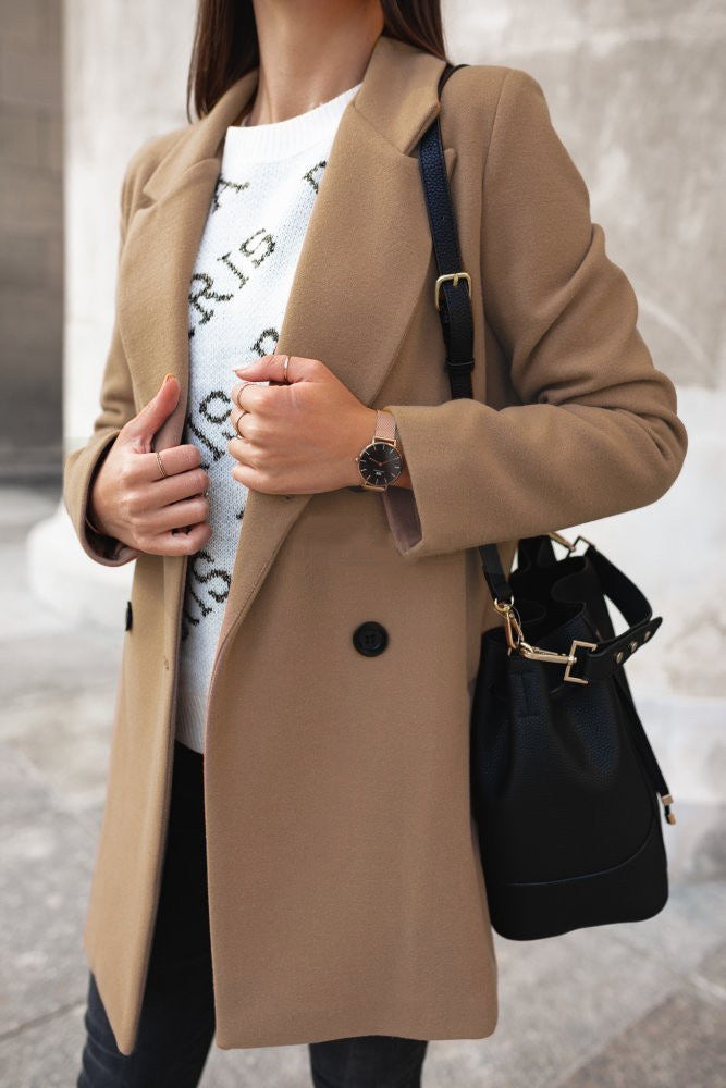 Manteau élégant en mélange de laine pour femmes