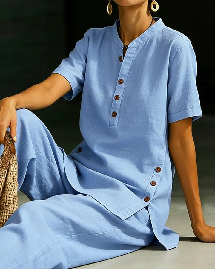 Ensemble à boutons en coton et lin