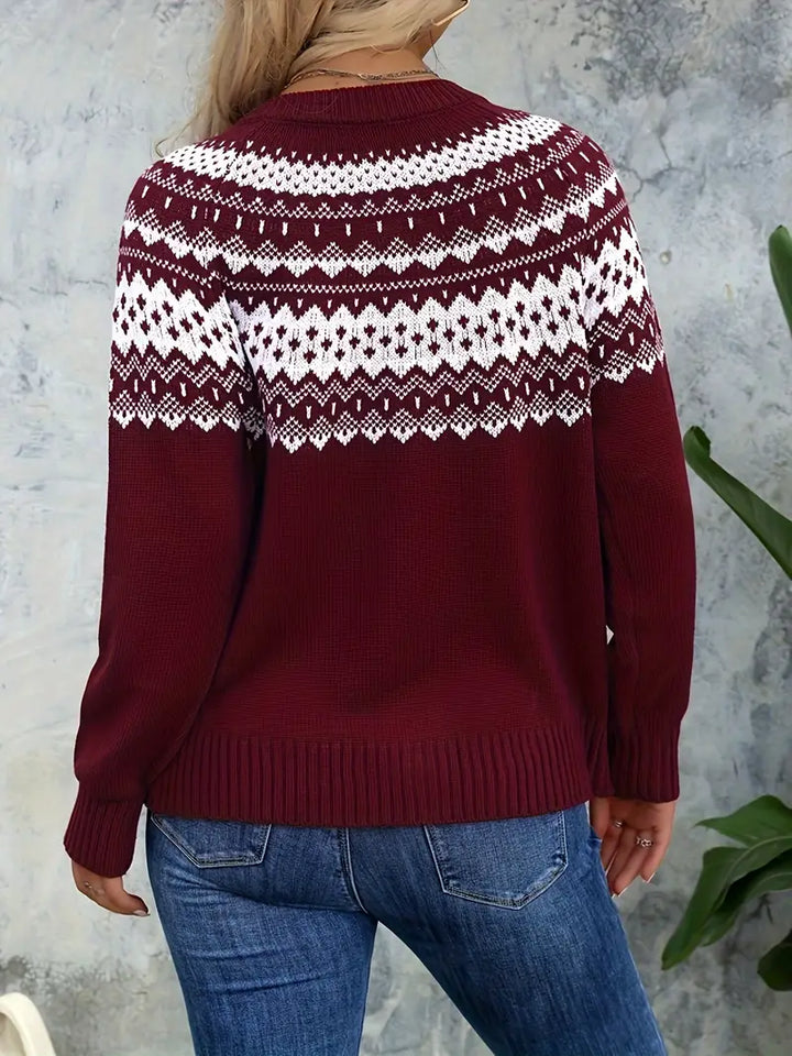 Cardigan en maille acrylique à motif géométrique pour femme