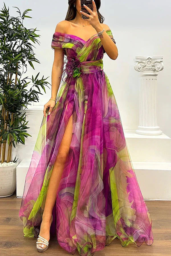 Robe longue élégante à épaules dénudées