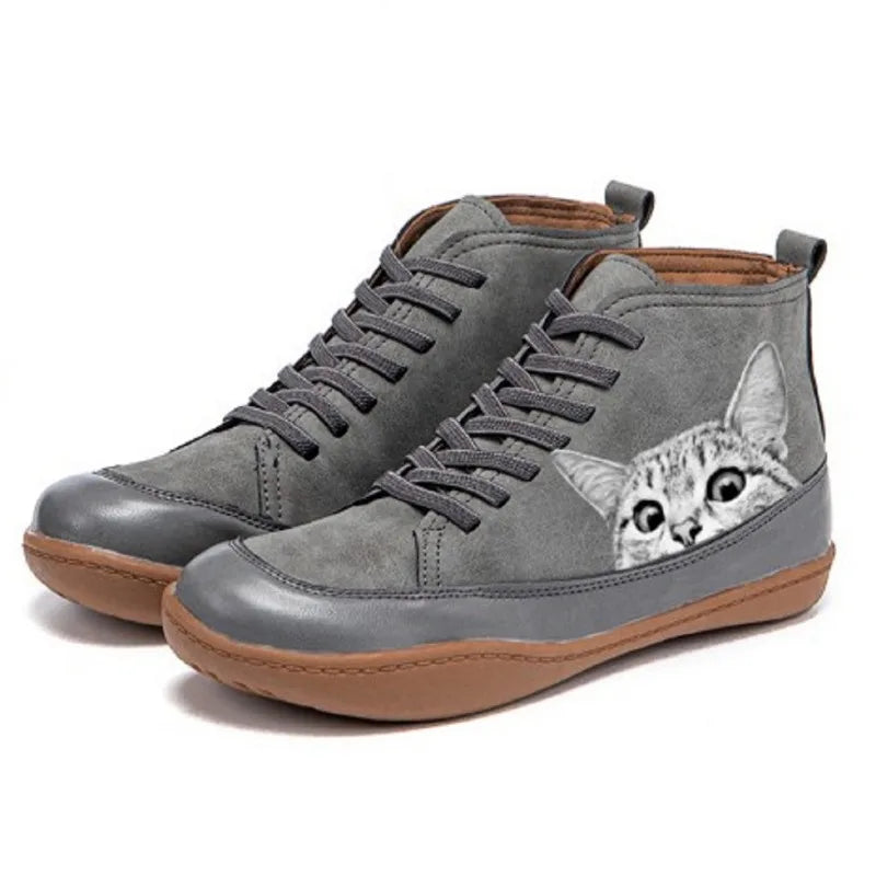 Bottes en cuir avec motif de chat