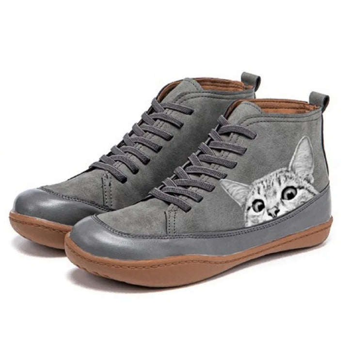 Bottes en cuir avec motif de chat