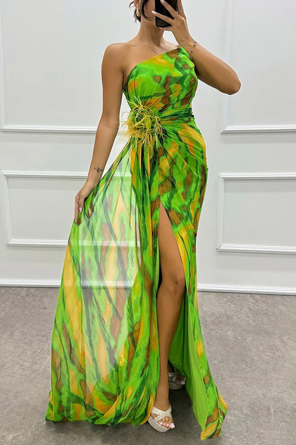 Robe longue chic à motifs vibrants