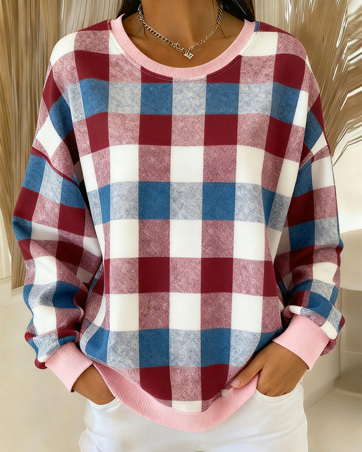 Sweatshirt à col rond à carreaux