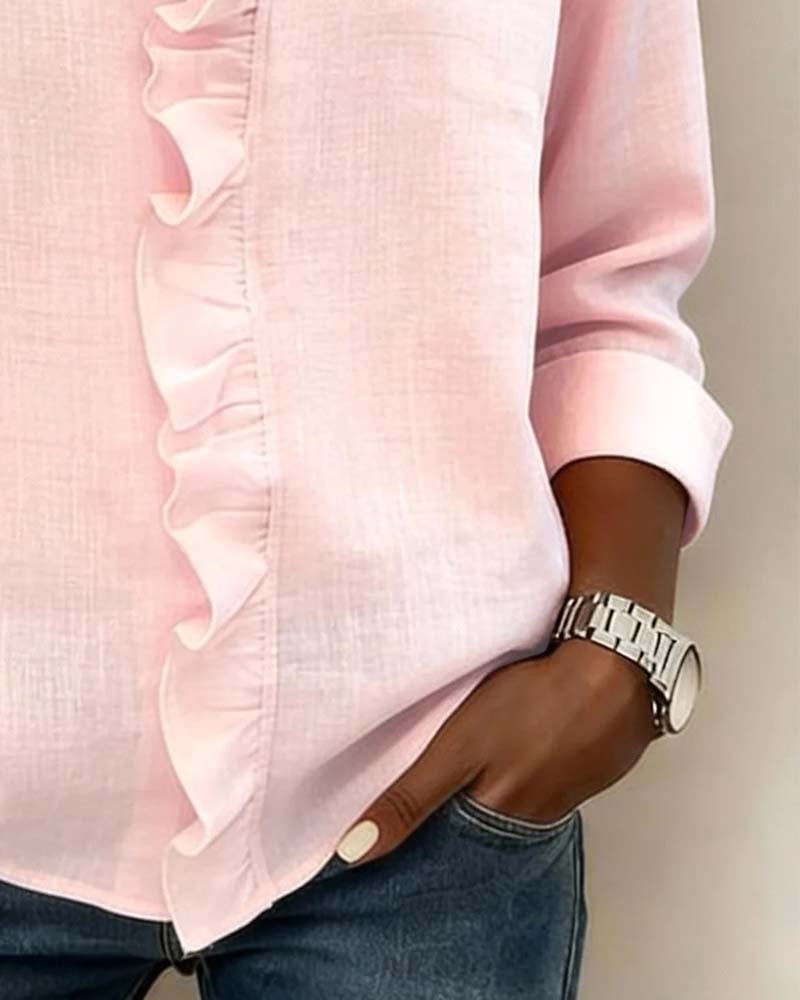 Blouse à manches longues à col V et volants