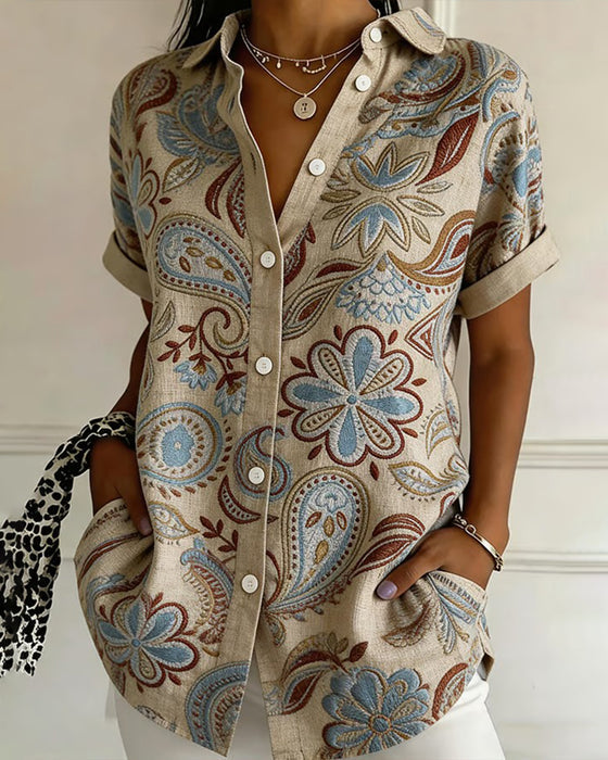 Chemise à col revers à motif paisley
