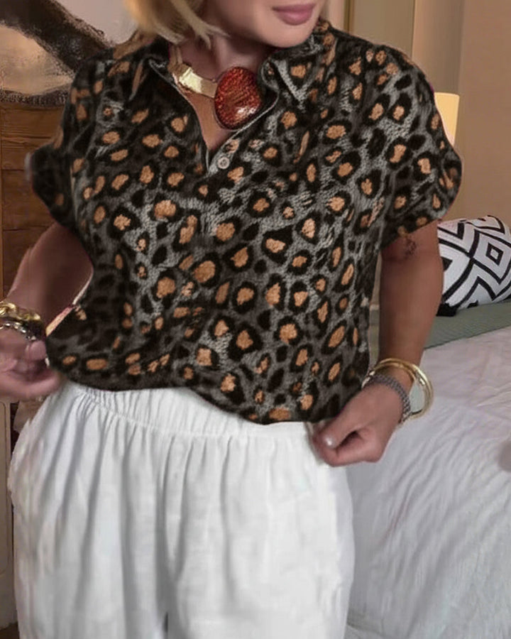 Blouse décontractée à imprimé léopard