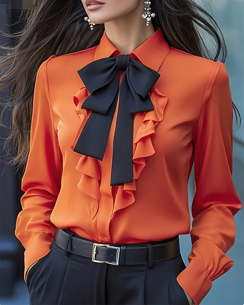 Chemise à manches longues à noeud et volants