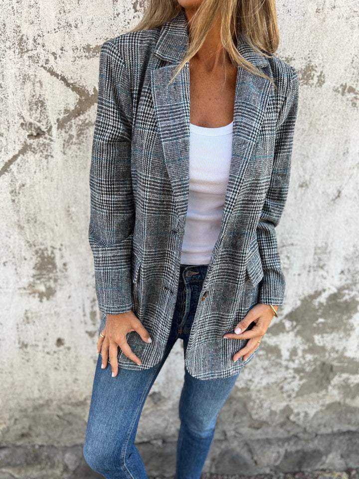 Blazer à carreaux décontracté avec revers