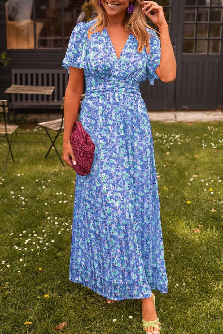 Robe longue à col V au charme naturel