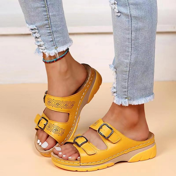 Sandales en cuir Comfort Fit avec amorti orthopédique