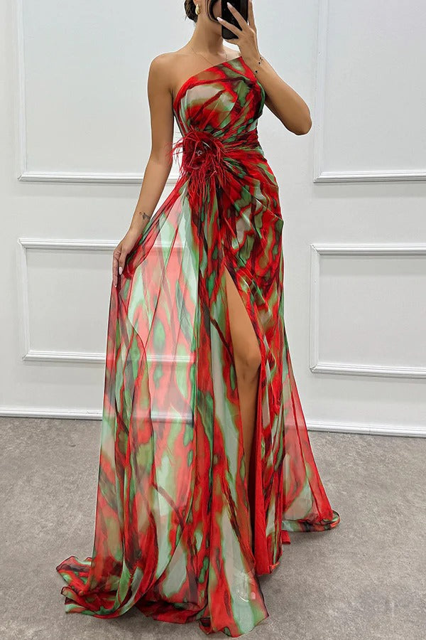 Robe longue chic à motifs vibrants